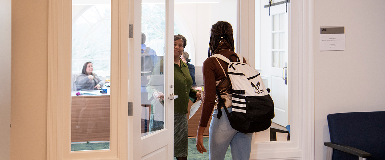 Student enters the Counseling Center office