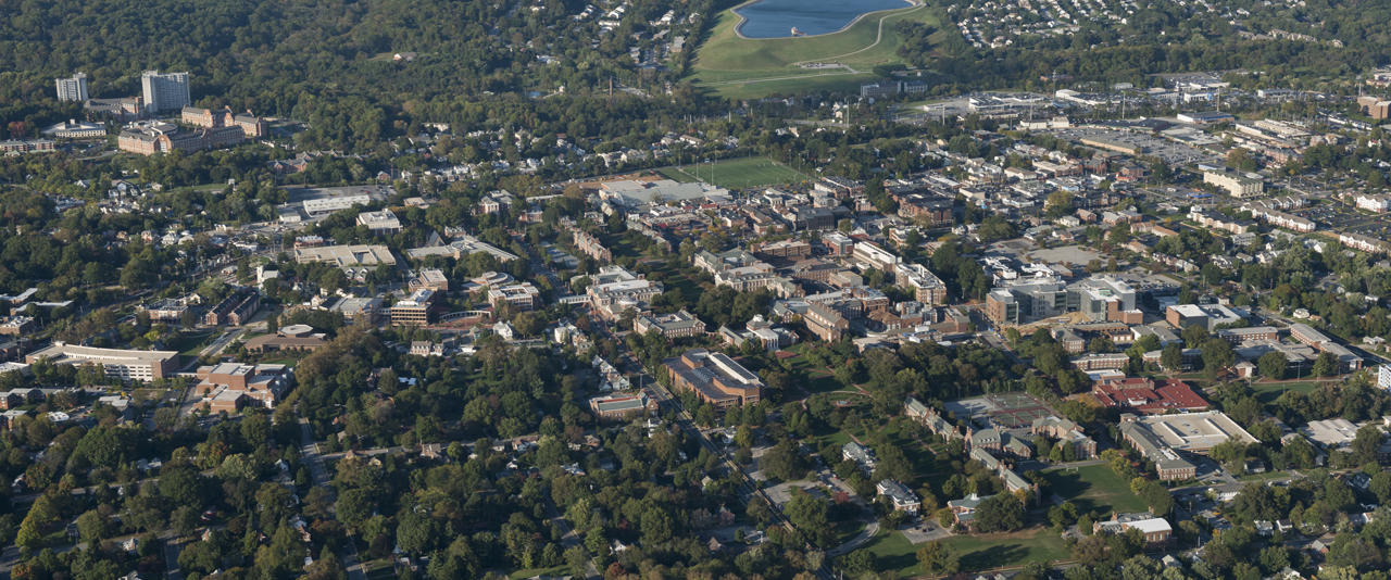 distant aerial view of UD campus and surrounding area