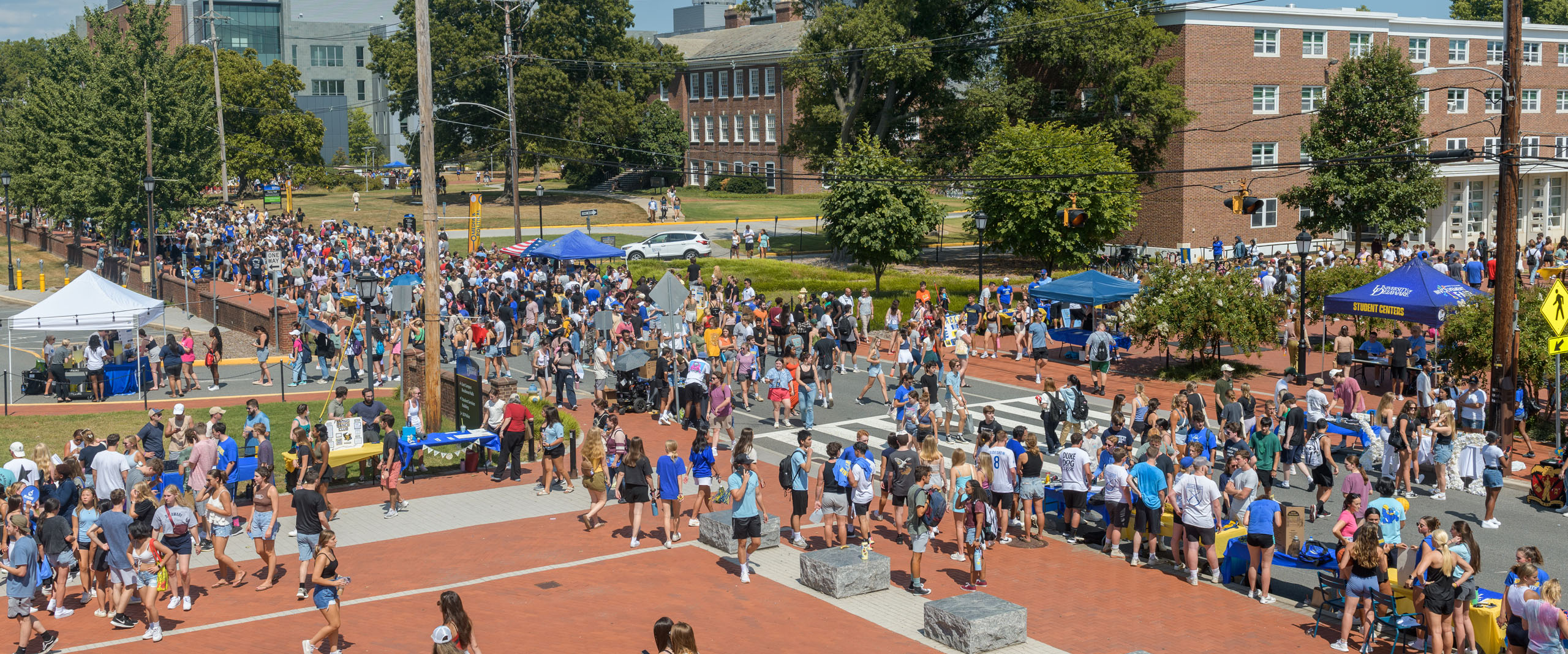 a wide angle shot of the Involvement Fair taking place on Academy Street.