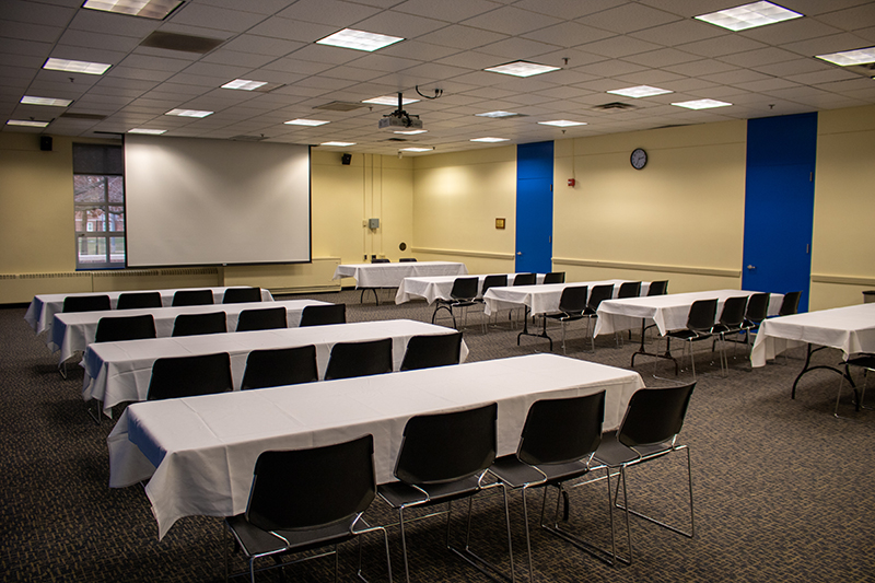 Ewing Room with lecture configuration and projection screen
