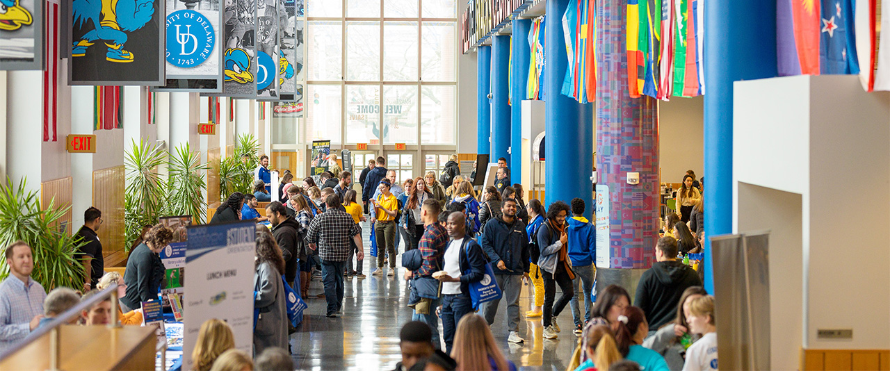Students walking through the Trabant Concourse