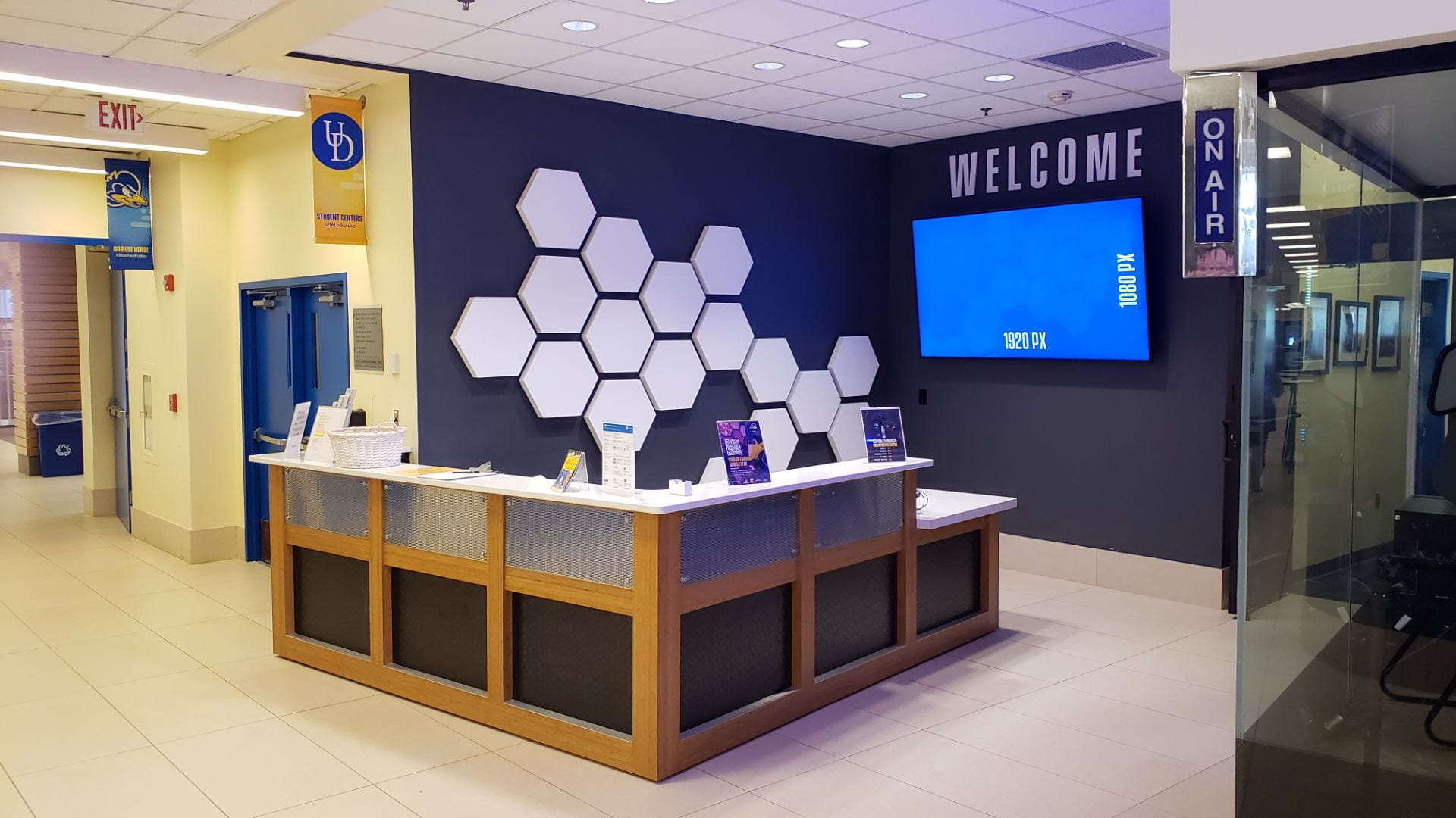 Large display behind Perkins Welcome Desk