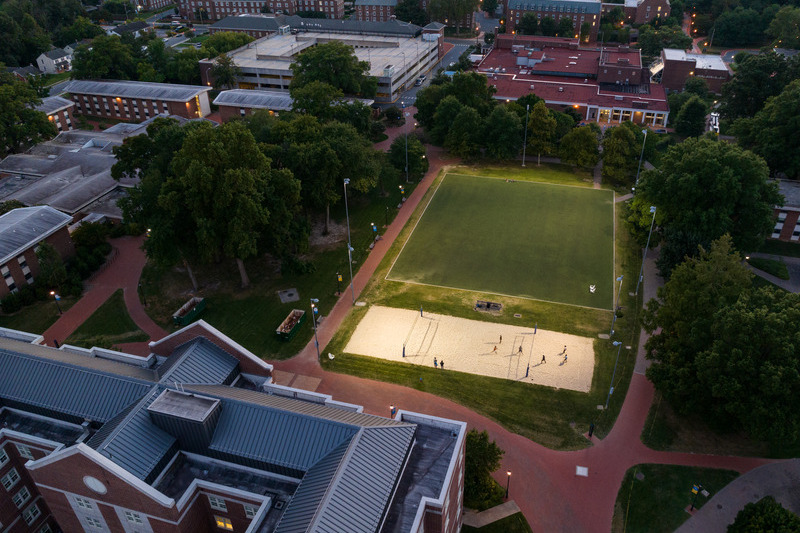Harrington Turf and volleyball court in the evening