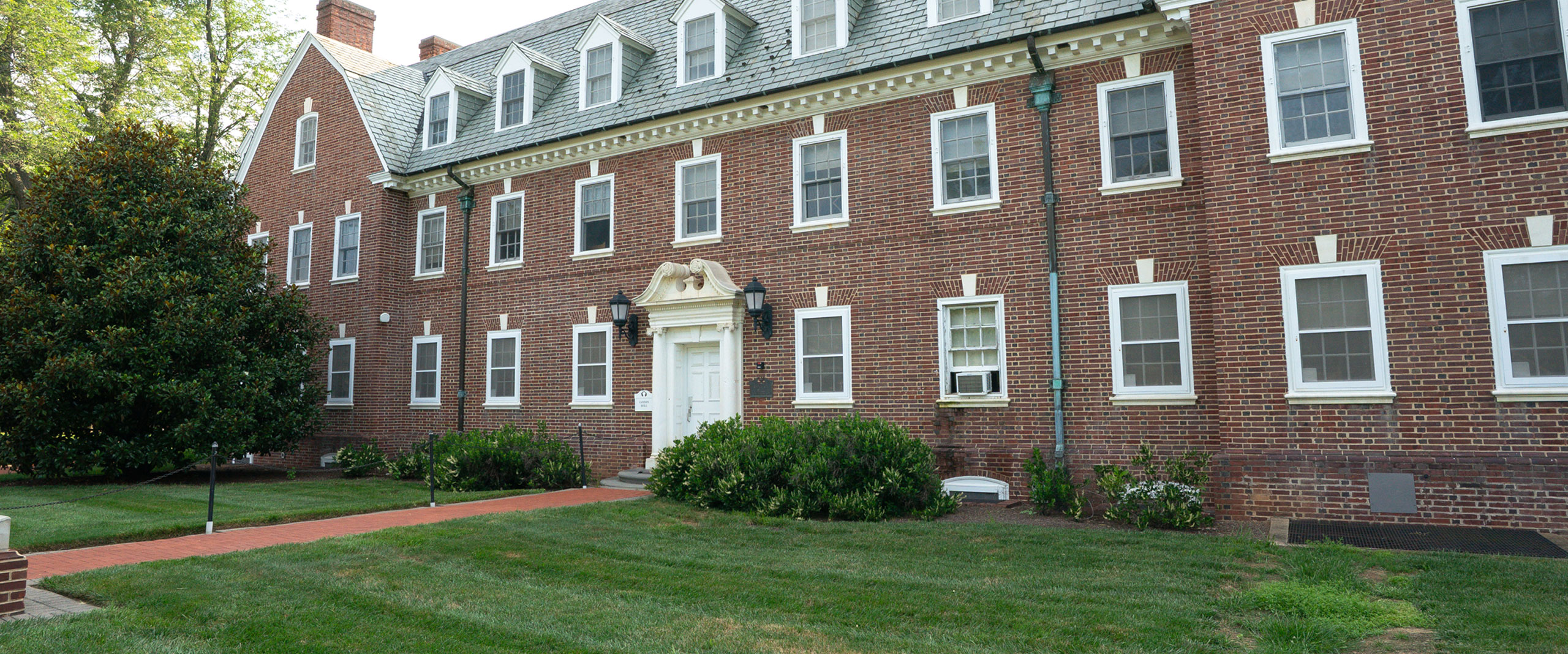 exterior view of Cannon residence hall on University of Delaware's south central campus.