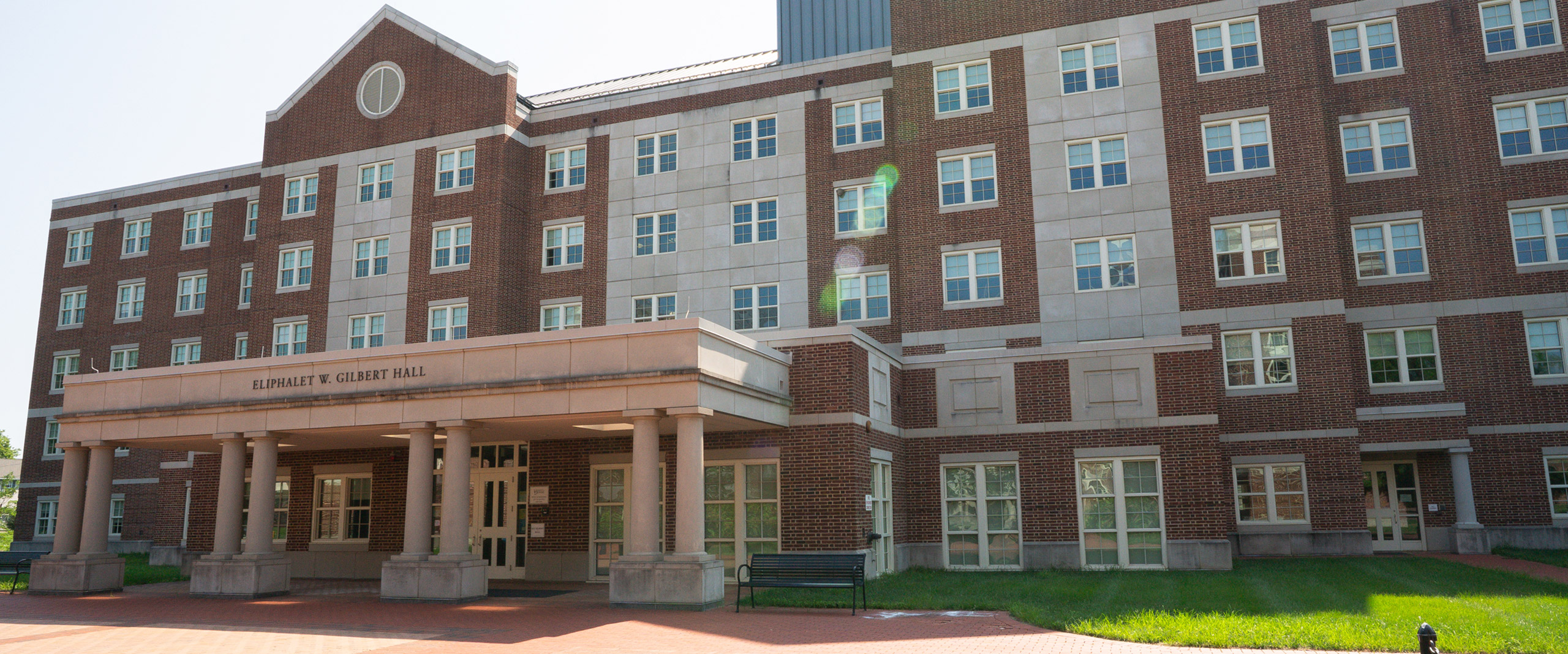 exterior view of Eliphalet Gilbert residence hall on University of Delaware's east campus.