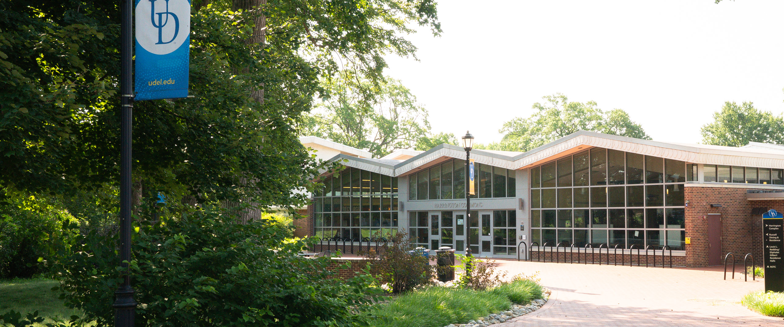 exterior view of Harrington residence hall on University of Delaware's east campus.