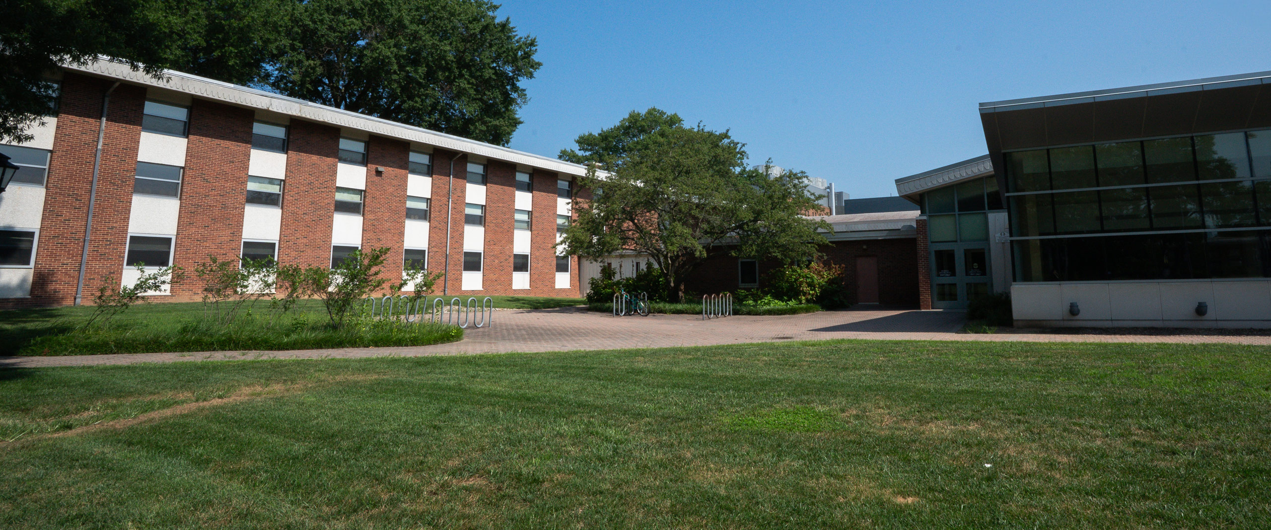 exterior view of Russell residence hall on University of Delaware's east campus.