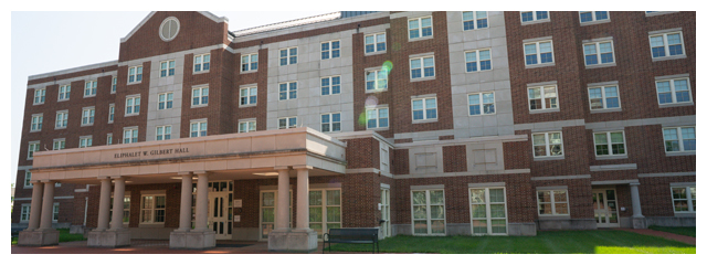 exterior view of Eliphalet Gilbert residence hall on University of Delaware's east campus.