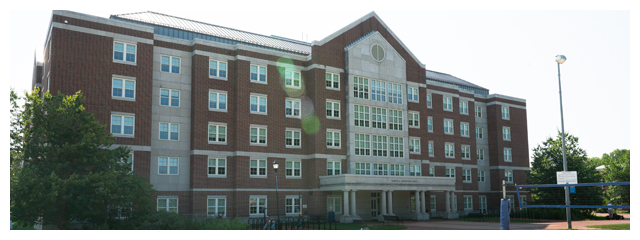 exterior view of Louis L. Redding residence hall on University of Delaware's east campus.