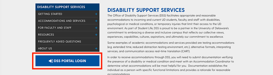 Screenshot of DSS homepage with blue