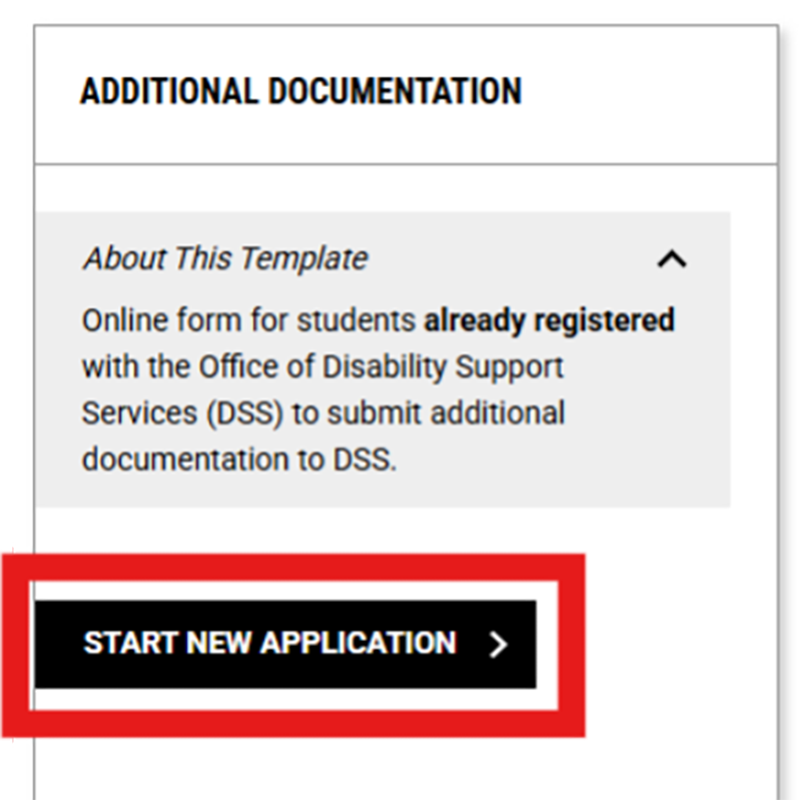 screenshot of 'Start New Application' button outlined in red