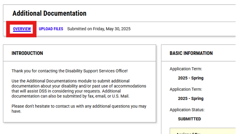 screenshot of Additional Documentation page in portal with Overview tab outlined in red