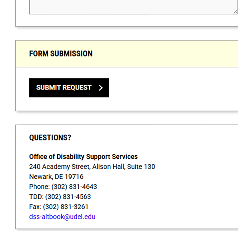 Screenshot of 'Submit Request' button in DSS Portal