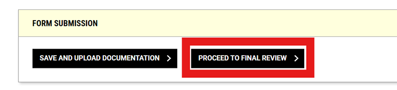 Screenshot of Form Submission options with 'Proceed to Final Review' button outlined in red