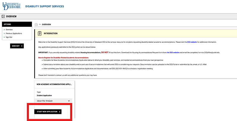 Screenshot of Portal Overview screen with 'Start New Application' button