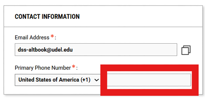 Screenshot of Contact Information fields in DSS Portal