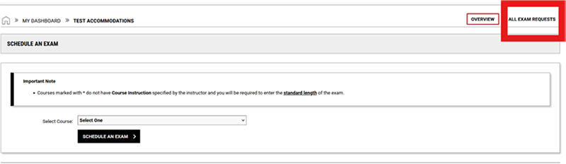 Screenshot of DSS Portal with 'All Exam Requests' tab highlighted at top right