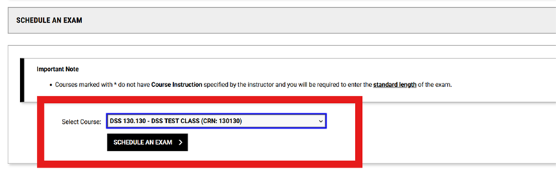 Screenshot of Course Selection field in DSS Portal