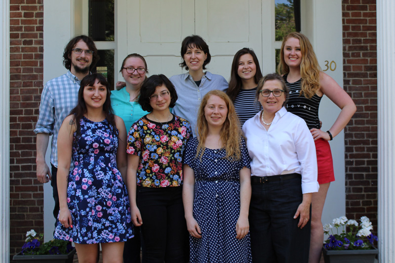 In front of the Amstel House in New Castle are (front, from left) Hannah Rosato, Amy Ciminnisi, Savannah Kruguer and Prof. Katherine Grier and (back, from left) Elliott Henry, Sara McNamara, Tess Frydman, Emily McKeon and Carolanne Deal. In front of the Amstel House in New Castle are (front, from left) Hannah Rosato, Amy Ciminnisi, Savannah Kruguer and Prof. Katherine Grier and (back, from left) Elliott Henry, Sara McNamara, Tess Frydman, Emily McKeon and Carolanne Deal.