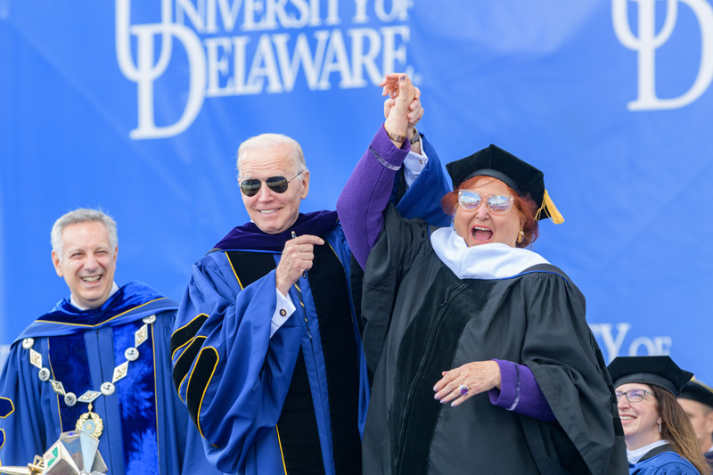 Patron of the arts Tatiana Copeland, pictured with President Joe Biden, is overjoyed to be recognized with an honorary degree, the University’s highest accolade.