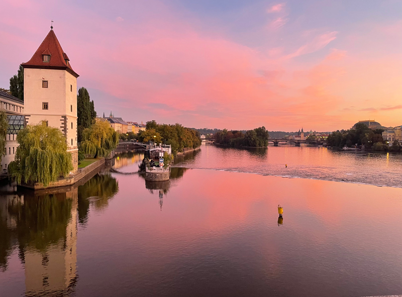 One of the winning photos of the 2022 Study Abroad Photo Contest. Taken during a sunrise on a bridge overlooking the Vltava River, which runs through the city of Prague. The image captures the intermingling beauty of nature and European architecture, as well as the stillness of Prague in the early morning hours.
