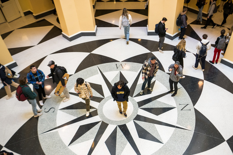 Students walk to class on the first day of the 2023 spring semester at the University of Delaware.