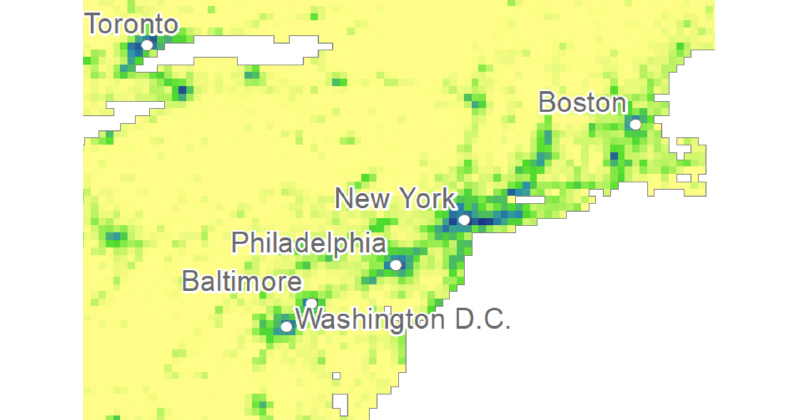 These maps from UD Professor Jing Gao show different scenarios of how urbanization could unfold by 2100, according to the Shared Socioeconomic Pathways used for understanding climate change impacts.