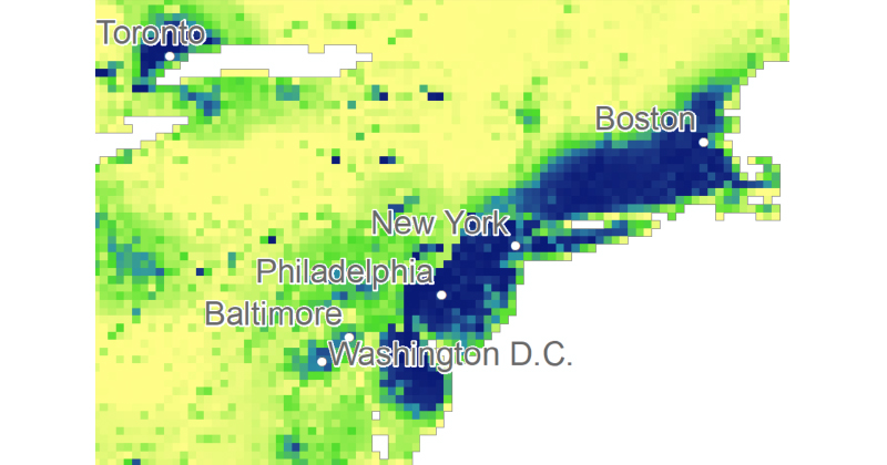 These maps from UD Professor Jing Gao show different scenarios of how urbanization could unfold by 2100, according to the Shared Socioeconomic Pathways used for understanding climate change impacts.