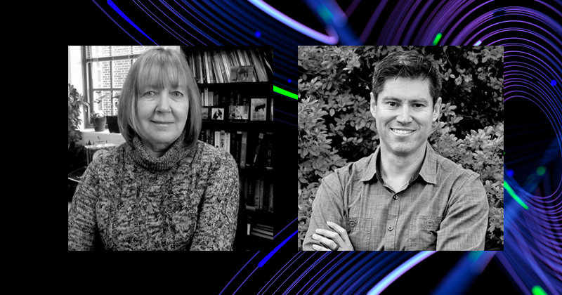 Headshots of Rodrigo Vargas and Deborah Allen in front of a colorful, graphic illustration.