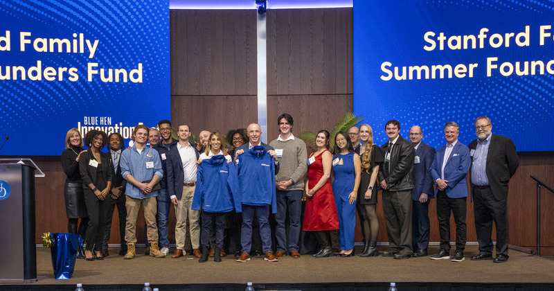 Tom and Ronnie Stanford, pictured with Summer Founders alumni, are gifting $1.15 million to UD’s Horn Entrepreneurship in support of the Summer Founders program.