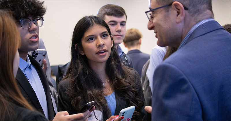 students asking questions of an expert at the Diamond Challenge