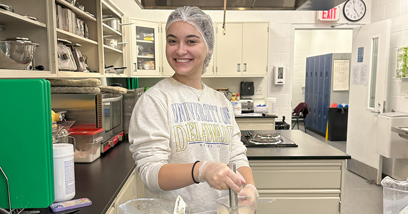 Melinda Hill, a senior food science major, takes full advantage of the test kitchen UD’s Genuardi Food Innovation Laboratory in Worrilow Hall to test upcoming UDairy Creamery flavors for her various internships with UDairy Creamery.