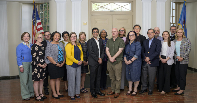 The inaugural cohort of the Presidential Academic Leadership Program participants and organizers: (from left) Martha Buell, Dana Veron, Ryan Zurakowski, Regina Wright, Arthi Jayaraman, Holly Michael, Provost Laura Carlson, Srikanth Pilla, Anu Sivaraman, Adam Wallace, Allison Karpyn, Monica Dominguez, Fei Xie, Julio Carrion, James Angelini, Laura Lessard, James Kendra and Kali Kniel.