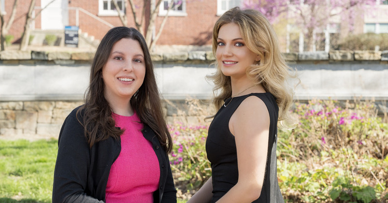 Seniors Isabella Haigney (left) and Grace Mahony are honored by the University of Delaware Alumni Association for their high achievements. 