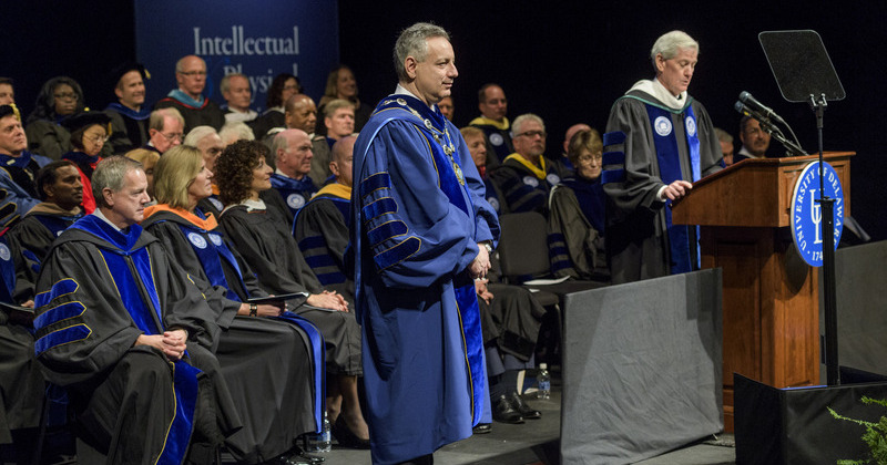 The University of Delaware honored Dennis Assanis as its 28th president during a special inauguration ceremony held Wednesday, Dec. 7, 2016 n the Thompson Theatre of the Roselle Center for the Arts.