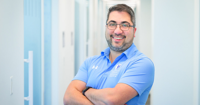 Mark Blenner, Thomas and Kipp Gutshall Career Development Associate Professor in the Department of Chemical and Biomolecular Engineering, in his laboratory.