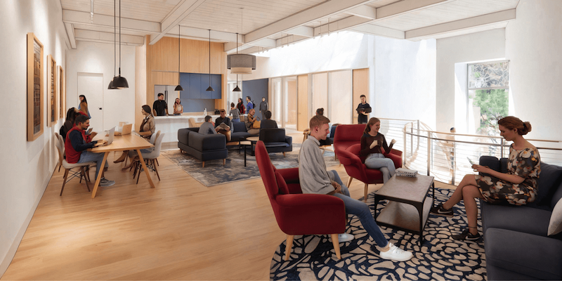 The 18,000-square-foot building will feature a large event hall for Shabbat dinners for up to 250 students, huddle spaces for students to study and meet, lounges for students to gather, a beit midrash/chapel, classroom space and an outdoor gathering space.