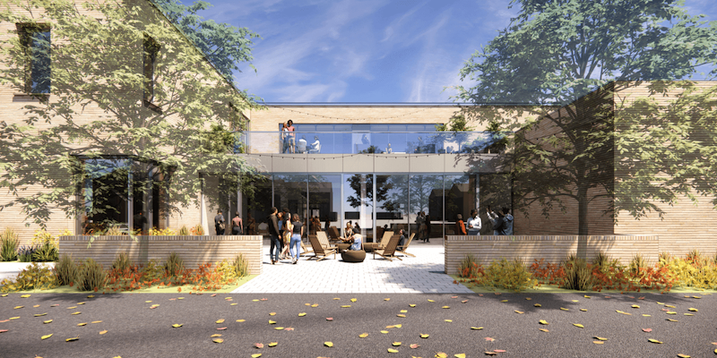 The 18,000-square-foot building will feature a large event hall for Shabbat dinners for up to 250 students, huddle spaces for students to study and meet, lounges for students to gather, a beit midrash/chapel, classroom space and an outdoor gathering space.