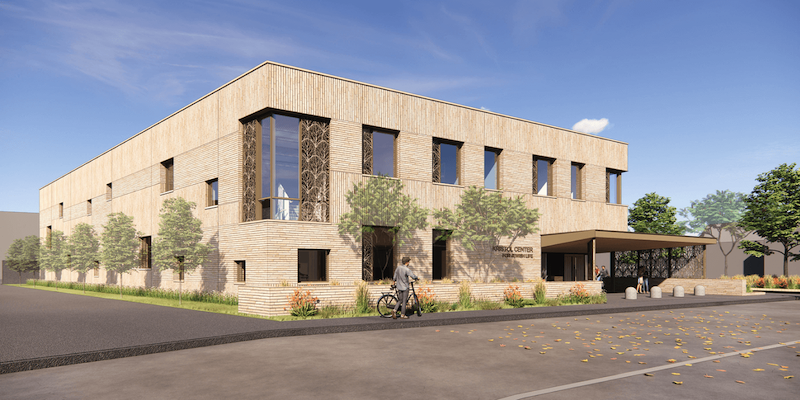 The 18,000-square-foot building will feature a large event hall for Shabbat dinners for up to 250 students, huddle spaces for students to study and meet, lounges for students to gather, a beit midrash/chapel, classroom space and an outdoor gathering space.