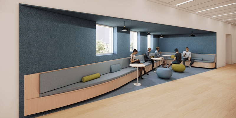 The 18,000-square-foot building will feature a large event hall for Shabbat dinners for up to 250 students, huddle spaces for students to study and meet, lounges for students to gather, a beit midrash/chapel, classroom space and an outdoor gathering space.