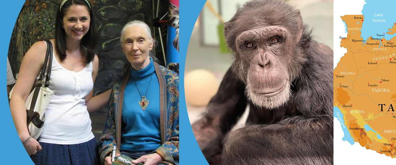 Alumna Erika Fleury (second from left) worked with staffers from The Jane Goodall Institute to launch World Chimpanzee Day in 2018. It’s celebrated annually on July 14, the day Jane Goodall first arrived in what is now Tanzania’s Gombe Stream National Park to begin her groundbreaking field study of wild chimpanzees.