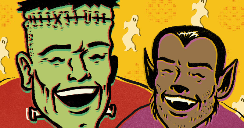 Illustration of Frankenstein and a werewolf
