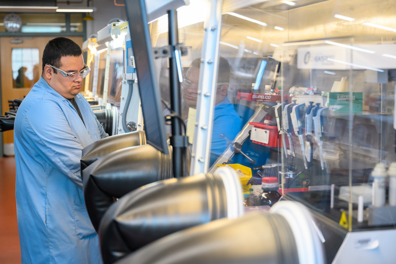 Postdoctoral researcher Roberto Silva Villatoro works in the High Throughput Experimentation and Chromatography (HiTEC) Core at the University of Delaware. The core is a key part of UD’s new Delaware Center for Multiscale Biomolecular Sensing.