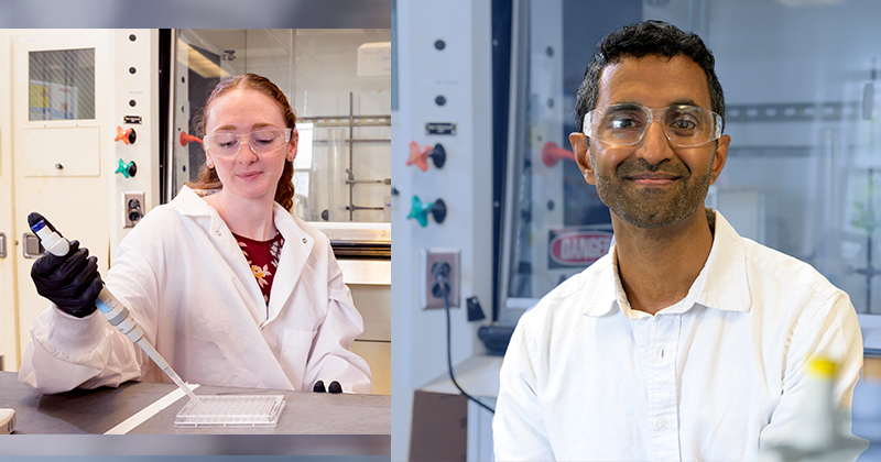 While working in the lab of Aditya Kunjapur, the Thomas Willing Early Career Associate Professor of Chemical and Biomolecular Engineering at the University of Delaware, Mandy Forti (left) showed that microbes can be engineered in ways that allow one to survive only if another specific engineered microbe is present. This suggests a promising path to biocontainment, the need to confine engineered microbes to specific areas to prevent harm and unintended circumstances.