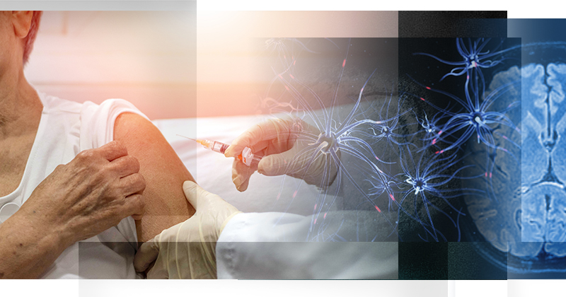 Composite image of vaccine and brainwave