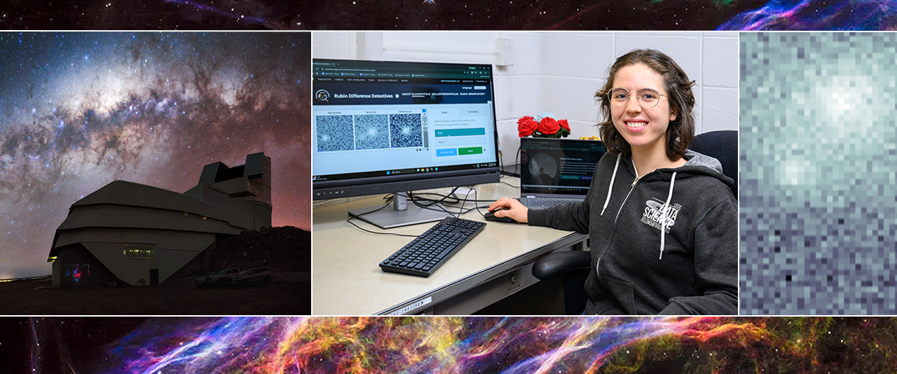 University of Delaware doctoral student Tatiana Acero-Cuellar is developing an artificial intelligence tool to rapidly analyze images captured by the Vera C. Rubin Observatory and home in on exploding stars and other cosmic objects of interest.