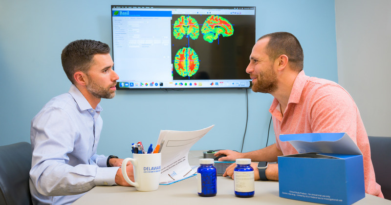 A new study by Christopher Martens (left), associate professor of kinesiology and applied physiology and Kevin Decker (right), a KAAP postdoctoral researcher, found nicotinamide riboside (NR), widely marketed to promote healthy aging, did not significantly improve cognitive function, cardiovascular function or whole-brain blood flow in older adults with mild cognitive impairment. 
