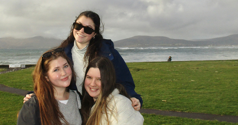 Honors nursing majors (left to right) Aoife Riordan, Emma Holleran and Kim Steinberg visit the Ring of Kerry, renowned for its dramatic Atlantic coastlines, while spending a semester abroad in Ireland. 
