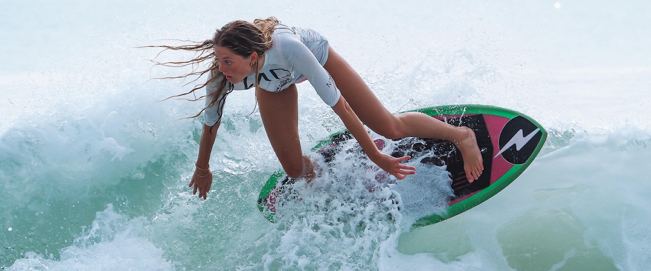 Emma Okoniewski placed fifth in the women’s professional division during a United Skim Tour competition in the Outer Banks.