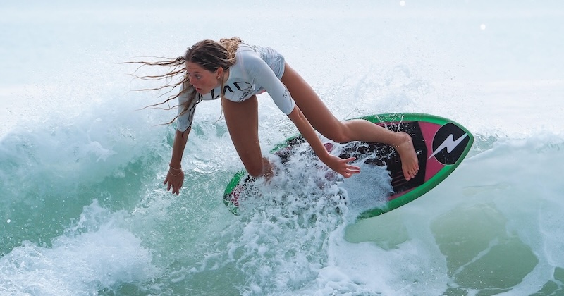 Emma Okoniewski placed fifth in the women’s professional division during a United Skim Tour competition in the Outer Banks.